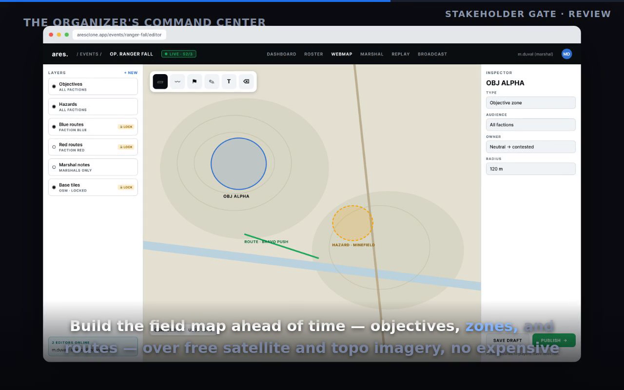 A design review, rendered: a real UI screen with narration, reviewed before any code was written